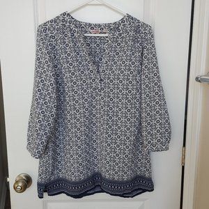 Navy Blue & White Boho Blouse